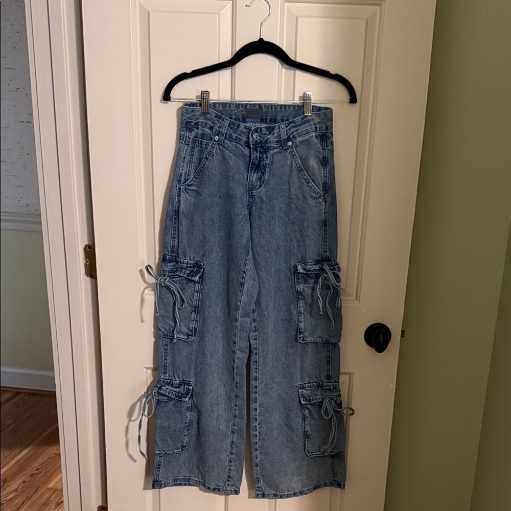 Stylish Blue Cargo Wide Leg Jeans